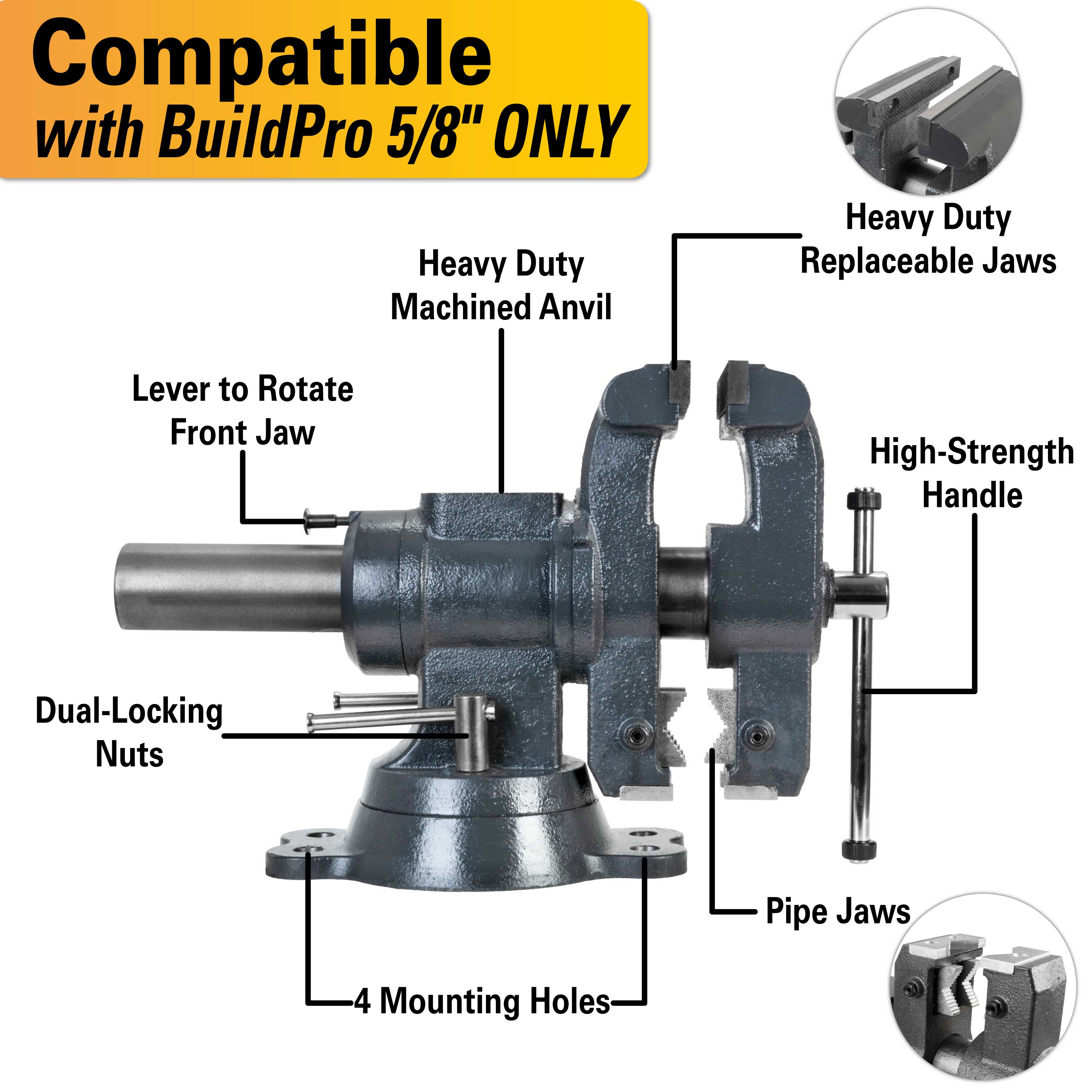 Rotating Jaw Vise, 5/8" Diameter, 2" Spacing Base Mounting