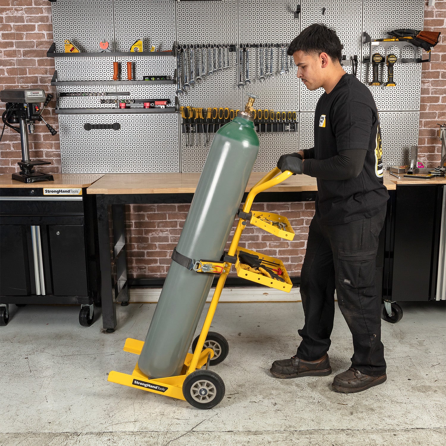 Gas Cylinder Dolly with Tool Trays, 330 lb Load Capacity