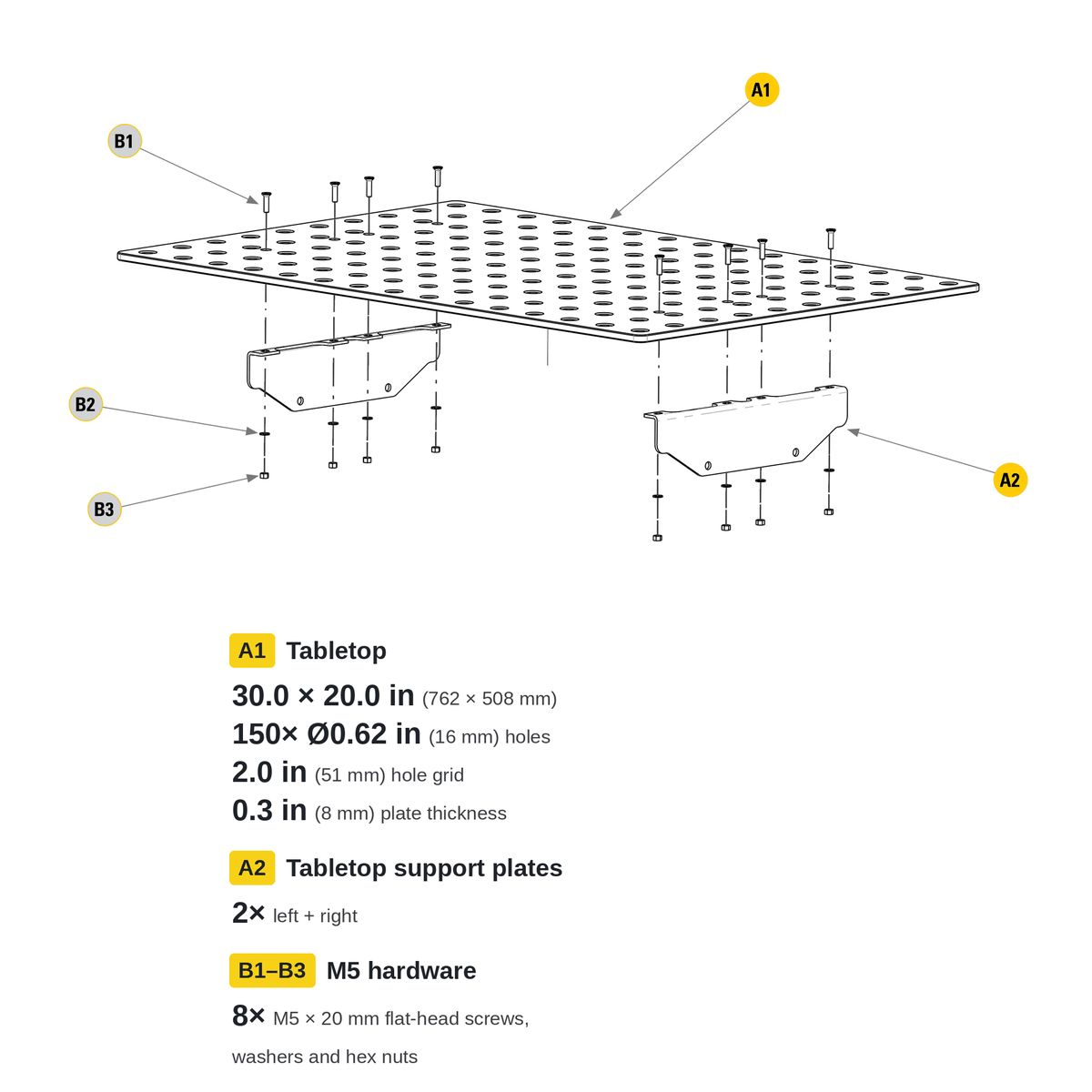 TUP3020-HF conversion kit parts drawing, square