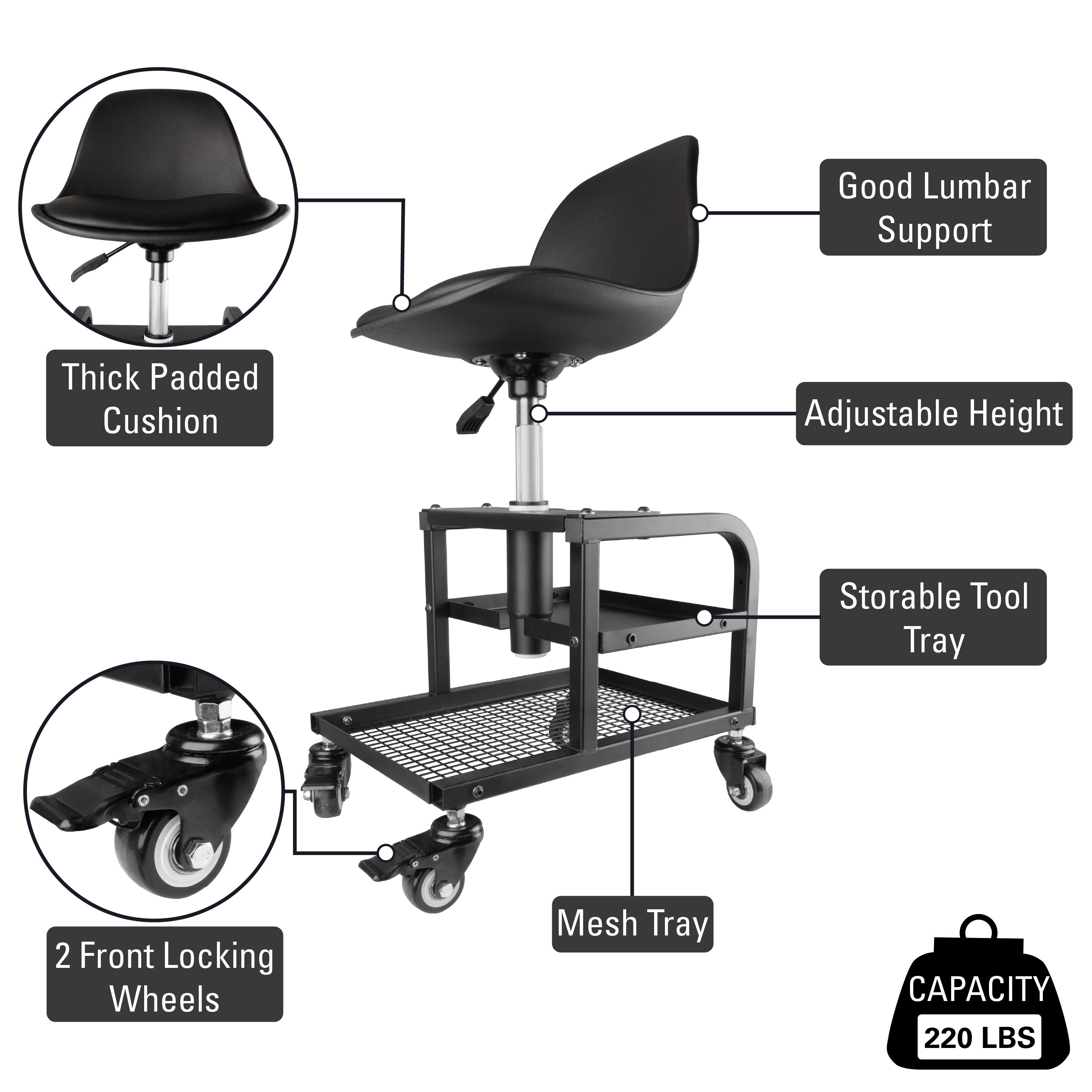 Cushioned Work Rover Stool, Four Wheels – Strong Hand Tools