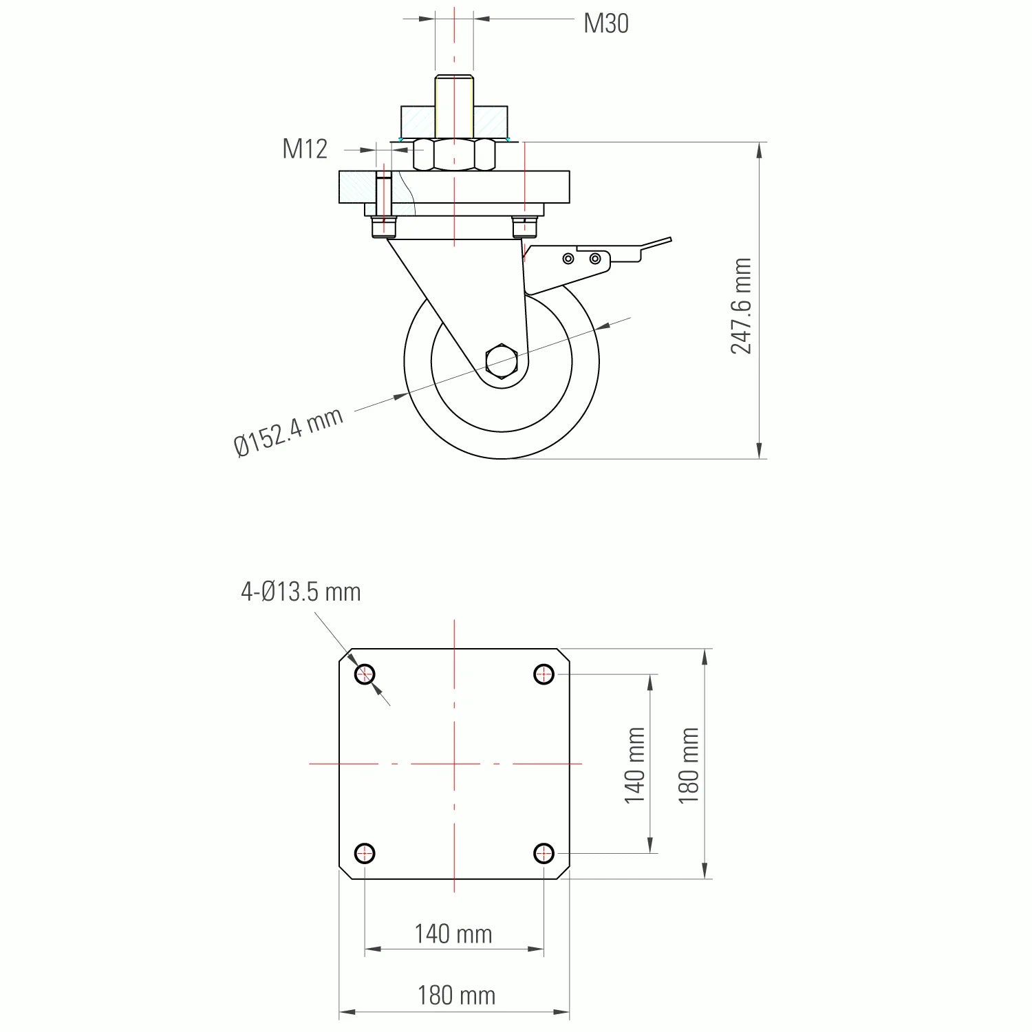 Caster, for Alpha 28 tables